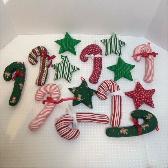 Vintage Handcrafted Prairie Candy Cane and Star Soft Holiday Ornaments Set of 14 - Picture 2 of 8